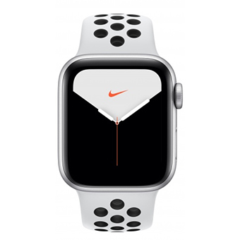 Apple Watch Nike+ Series 5, 44 мм, корпус из алюминия серебристого цвета, спортивный ремешок Nike цвета «чистая платина/чёрный»