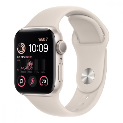 Apple Watch SE (2022), 40 мм корпус из алюминия цвета «Starlight», ремешок Sport Band размера S/M цвета «Starlight»