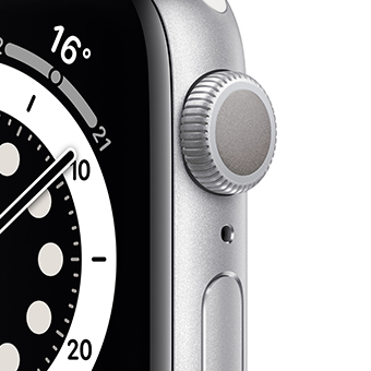 Apple Watch Series 6, 44 мм, корпус из алюминия серебристого цвета, спортивный ремешок белого цвета