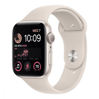 Apple Watch SE (2022), 44 мм корпус из алюминия цвета «Starlight», ремешок Sport Band размера S/M цвета «Starlight»