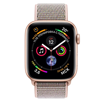Apple Watch Series 4, 40 мм, корпус из алюминия золотого цвета, спортивный браслет цвета «розовый песок»
