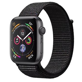 Apple Watch Series 4, 40 мм, корпус из алюминия цвета «серый космос», спортивный браслет чёрного цвета