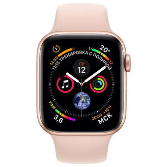 Apple Watch Series 4, 44 мм, корпус из алюминия золотого цвета, спортивный ремешок цвета «розовый песок»