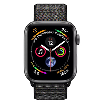 Apple Watch Series 4, 40 мм, корпус из алюминия цвета «серый космос», спортивный браслет чёрного цвета