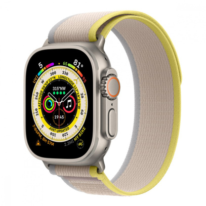 Apple Watch Ultra, 49 мм корпус из титана цвета «Natural», ремешок Trail Loop размера S/M цвета «Yellow/Beige»