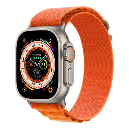 Apple Watch Ultra, 49 мм корпус из титана цвета «Natural», ремешок Alpine Loop размера M цвета «Orange»