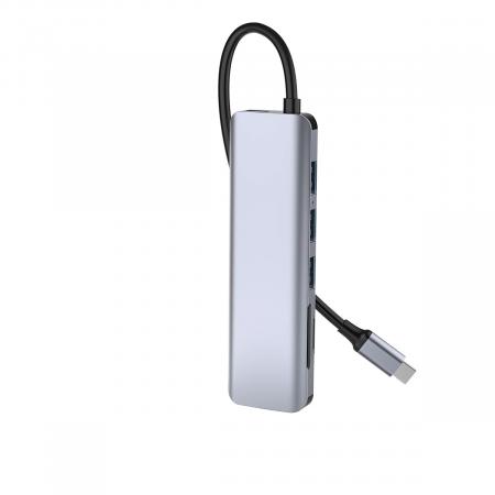 USB Хаб WiWU Alpha 731 HC 7в1 Type C на 3xUSB 3.0+HDMI 4K+Type C PD 100 Вт+SD/TF (A731HC) Серый