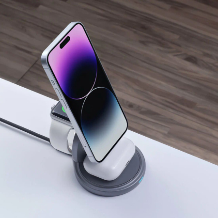 Беспроводная зарядная станция Deppa 3в1 MagSafe Rotation QI складная (23161) Графит