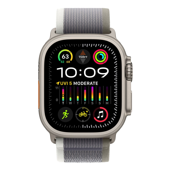Apple Watch Ultra 2 (2023), 49 мм корпус из титана цвета «Natural», ремешок Trail Loop размера M/L цвета «Green/Gray»