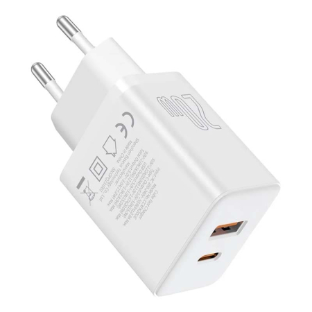 Зарядное устройство Baseus Cube Fast Charger USB-A + USB Type-C 20Вт EU Moon (P10111403213-00) Белый
