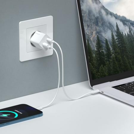 Зарядное устройство Deppa GaN Wall Charger USB-A + USB Type-C, PD 3.0, QC 3.0, 20Вт (11410) Белый