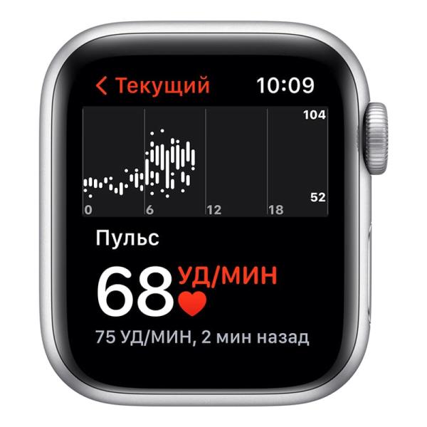 Apple Watch Nike SE (2020), 40 мм корпус из алюминия серебристого цвета, спортивный ремешок Nike цвета «чистая платина/чёрный»