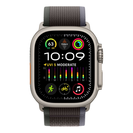 Apple Watch Ultra 2 (2023), 49 мм корпус из титана цвета «Natural», ремешок Trail Loop размера M/L цвета «Blue/Black»