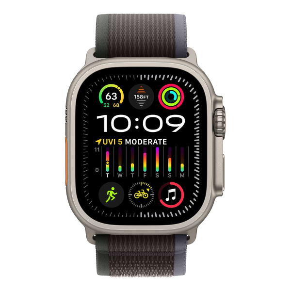 Apple Watch Ultra 2 (2023), 49 мм корпус из титана цвета «Natural», ремешок Trail Loop размера M/L цвета «Blue/Black»