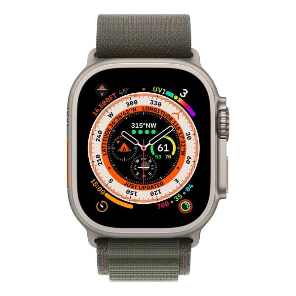 Apple Watch Ultra, 49 мм корпус из титана цвета «Natural», ремешок Alpine Loop размера S цвета «Green»