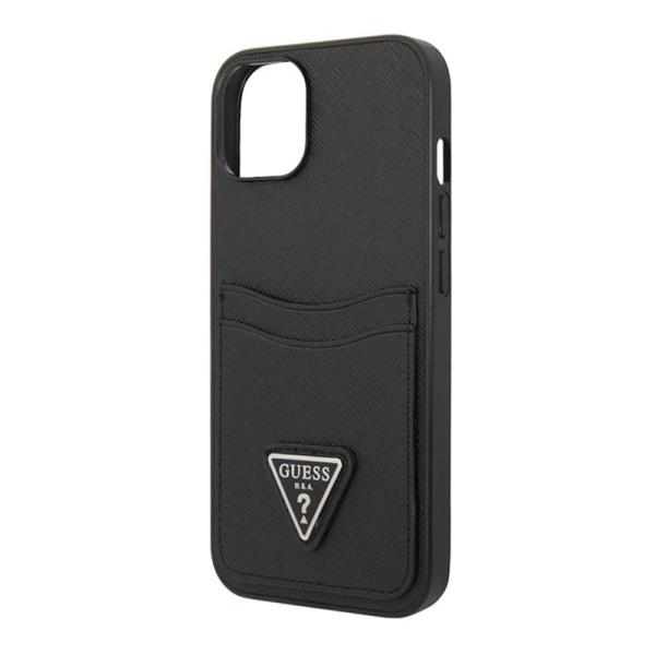 Чехол Guess для iPhone 14 Plus PU Saffiano Double cardslot Metal triangle logo Hard (GUHCP14MPSATPK) Чёрный
