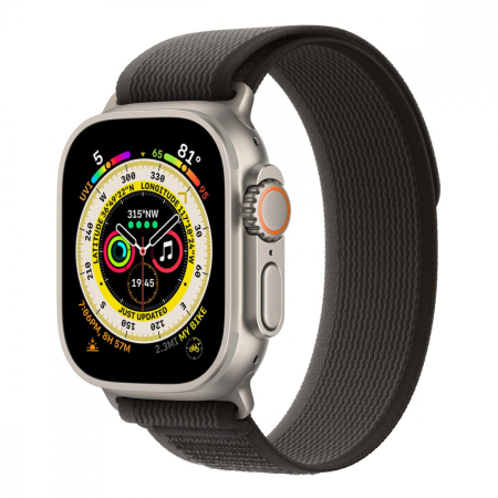 Apple Watch Ultra, 49 мм корпус из титана цвета «Natural», ремешок Trail Loop размера M/L цвета «Black/Gray»