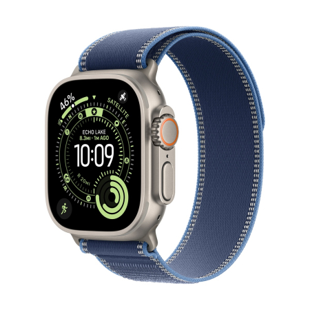 Apple Watch Ultra 3 (2025), 49 мм корпус из титана цвета «Natural», ремешок Trail Loop размера S/M цвета «Blue/Bright Blue»