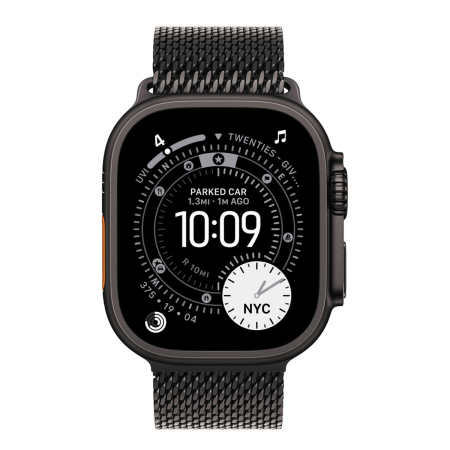 Apple Watch Ultra 3 (2025), 49 мм корпус из титана цвета «Black», ремешок Titanium Milanese Loop размера S цвета «Black»