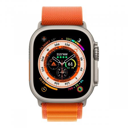 Apple Watch Ultra, 49 мм корпус из титана цвета «Natural», ремешок Alpine Loop размера S цвета «Orange»