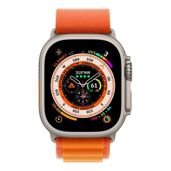 Apple Watch Ultra, 49 мм корпус из титана цвета «Natural», ремешок Alpine Loop размера S цвета «Orange»