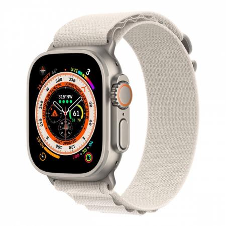 Apple Watch Ultra, 49 мм корпус из титана цвета «Natural», ремешок Alpine Loop размера S цвета «Starlight»