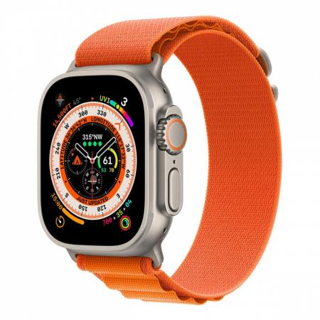 Apple Watch Ultra, 49 мм корпус из титана цвета «Natural», ремешок Alpine Loop размера S цвета «Orange»
