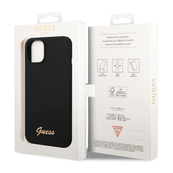Чехол Guess для iPhone 14 Plus Liquid silicone Gold metal logo Hard (GUHCP14MSLSMK) Чёрный
