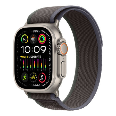 Apple Watch Ultra 2 (2023), 49 мм корпус из титана цвета «Natural», ремешок Trail Loop размера M/L цвета «Blue/Black»