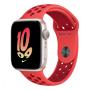 Apple Watch Nike SE (2022), 44 мм корпус из алюминия цвета «Starlight», ремешок Nike Sport Band размера S/M цвета «Bright Crimson/Gym Red»