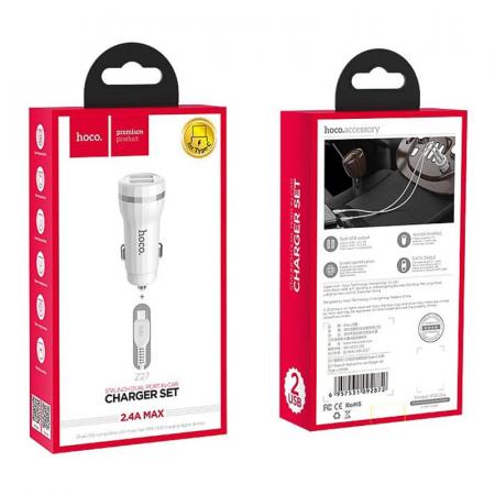 АЗУ hoco. 2 USB Charger Set + USB кабель Type-C (Z27) Белый