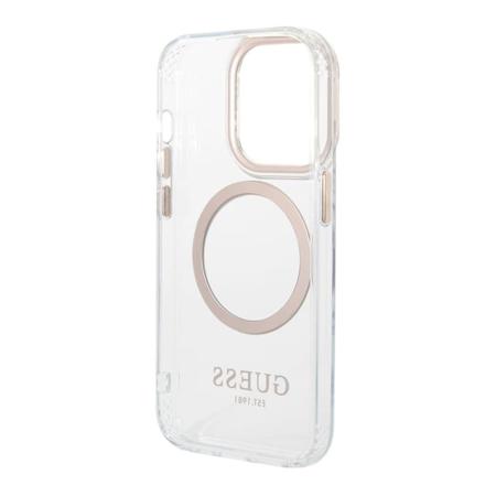 Чехол Guess для iPhone 15 Pro с MagSafe PC/TPU Metal outline Hard (GUHMP15LHTRMD) Transparent/Gold Прозрачный
