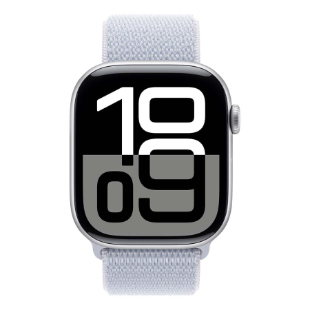 Apple Watch Series 10, 46 мм корпус из алюминия цвета «Silver», ремешок Sport Loop цвета «Blue Cloud»