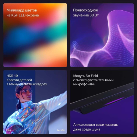 Телевизор Яндекс ТВ Станция Бейсик (Алиса) на YaGPT 55“ 4K UHD, 60Гц, LED (YNDX-00076)