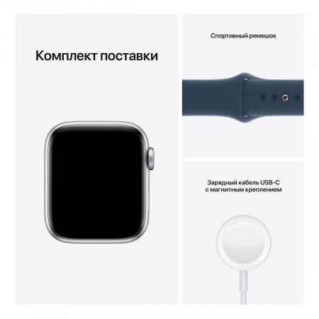 Apple Watch SE (2020), 44 мм корпус из алюминия серебристого цвета, спортивный ремешок цвета «синий омут»