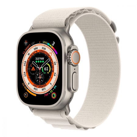 Apple Watch Ultra, 49 мм корпус из титана цвета «Natural», ремешок Alpine Loop размера M цвета «Starlight»